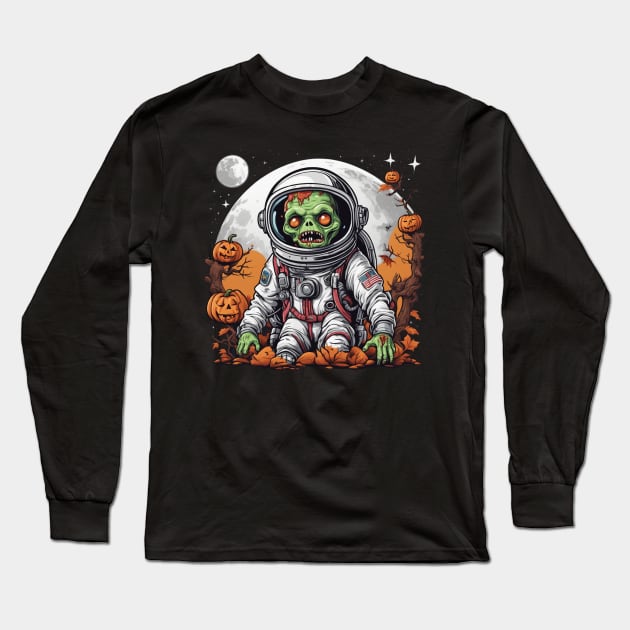 Zombie astronaut halloween design Long Sleeve T-Shirt by Edgi